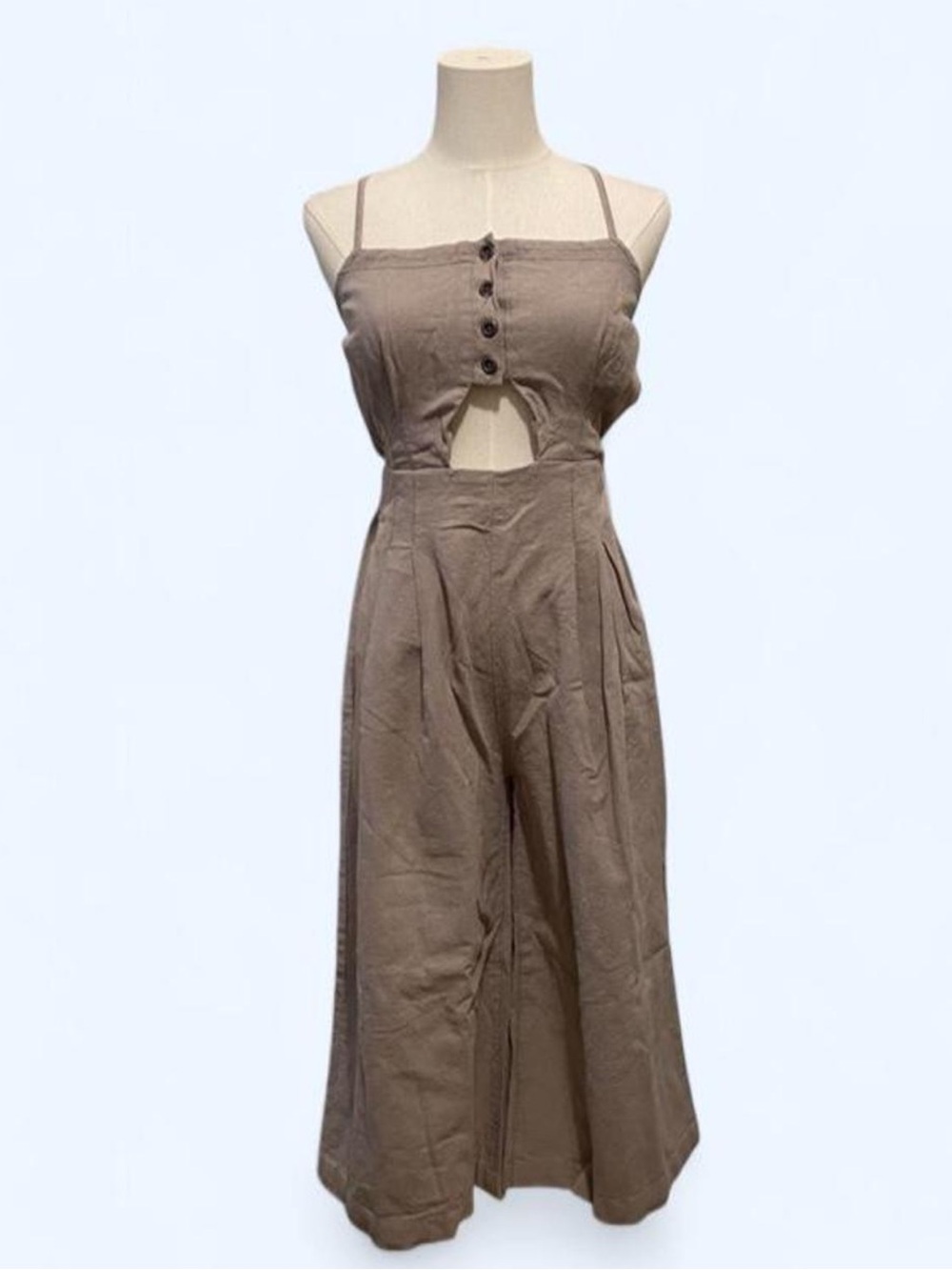 Free People Taupe Grey Marbella Button-Front Cutout Wide-Leg Gaucho Jumpsuit